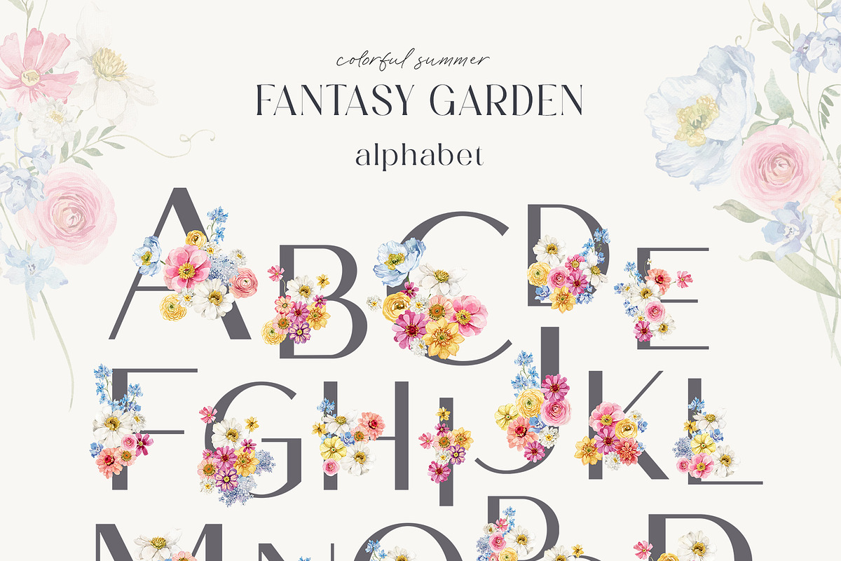 Fantasy Garden summer watercolor set, a Decorative Illustration by AleksaArt (Photo 12 of 20)
