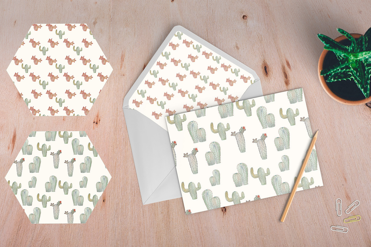 Watercolor Cactus Seamless Patterns, an Illustration by ColorfulNest (Photo 4 of 7)