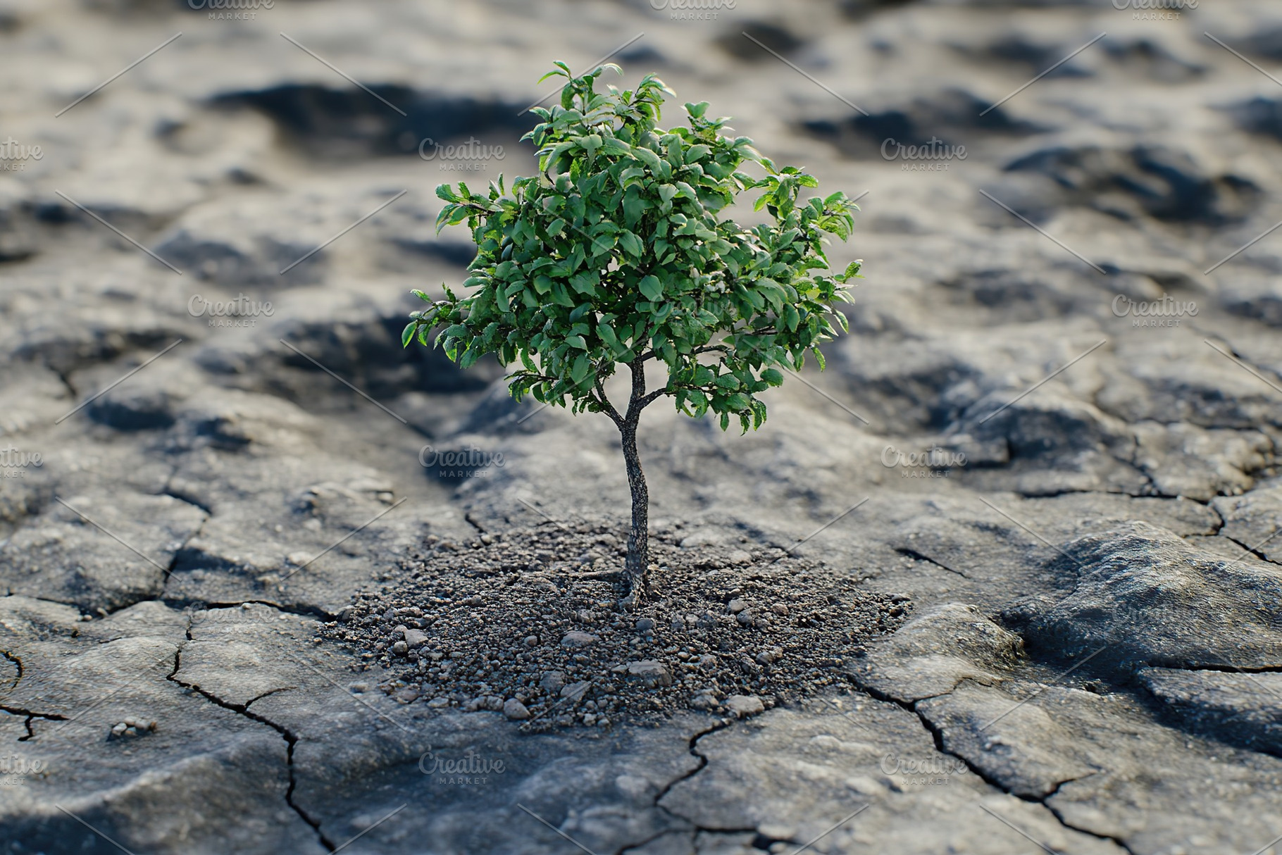 Green tree growing from arid soil, global warming, a Nature Photo by AlyaAnd