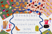 Breakfast WATERCOLOUR clipart pack, a Decorative Illustration by Oleksandra Illustrates (Thumbnail 1 of 27)