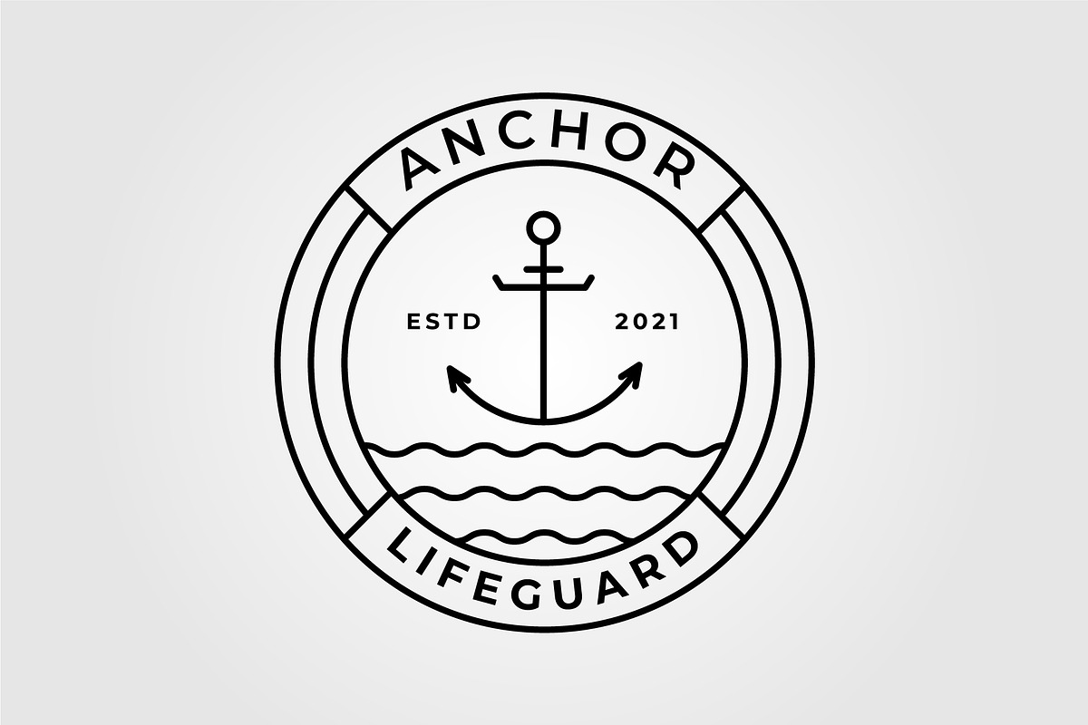 anchor line art and lifeguard logo, an Illustration by Rizkaarishandy_shop