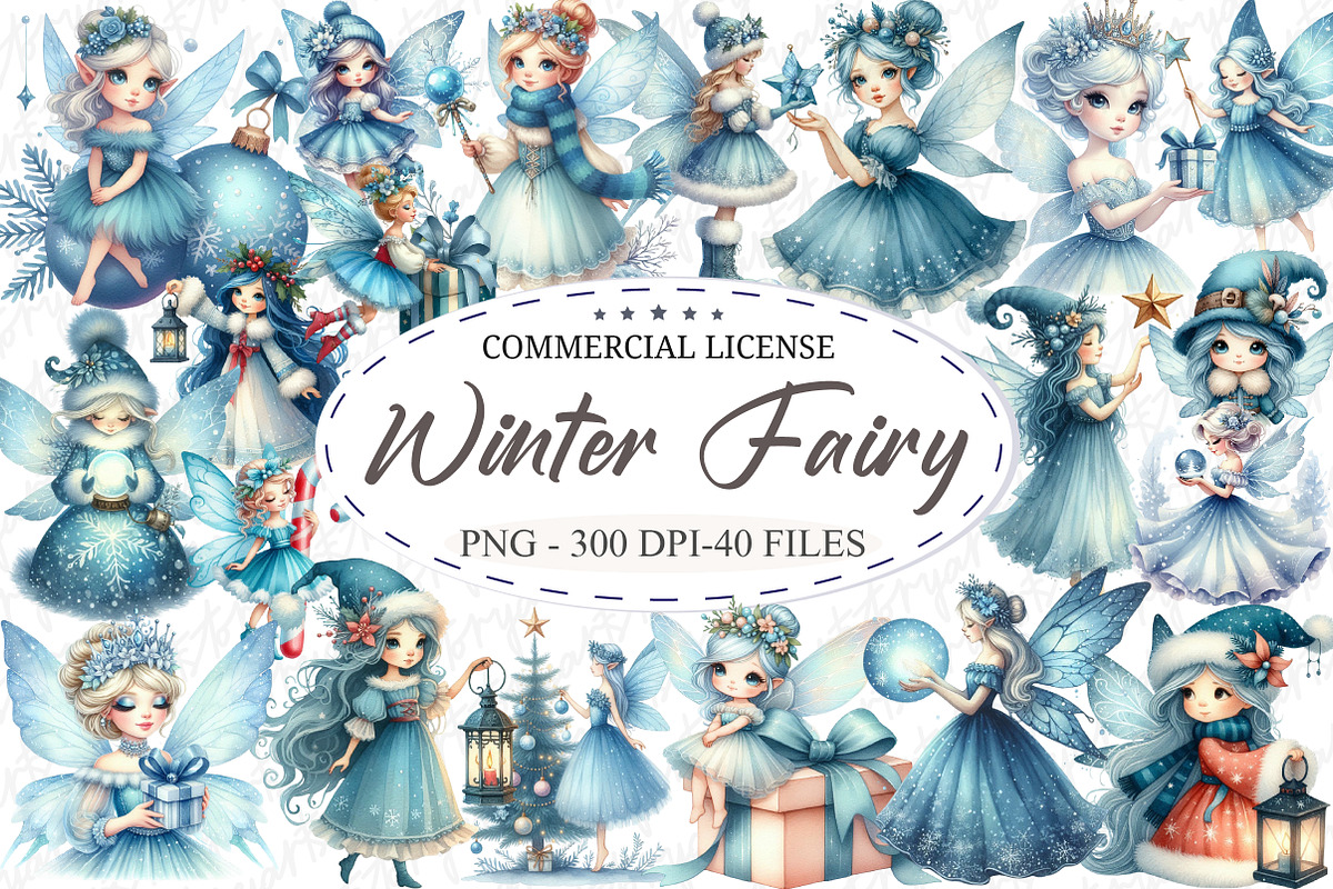 Watercolor Christmas Cute Fairy Clip, an Illustration by designcity5 (Photo 1 of 5)