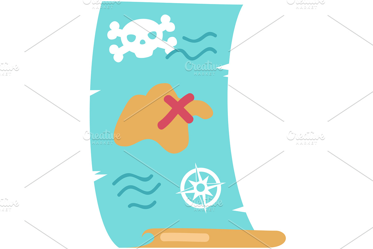 Cartoon treasure map vector with, an Object Illustration by SiberianArt