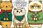 Whimsical Christmas Cat Clipart, an Illustration by Daily.Designs (Thumbnail 1 of 5)