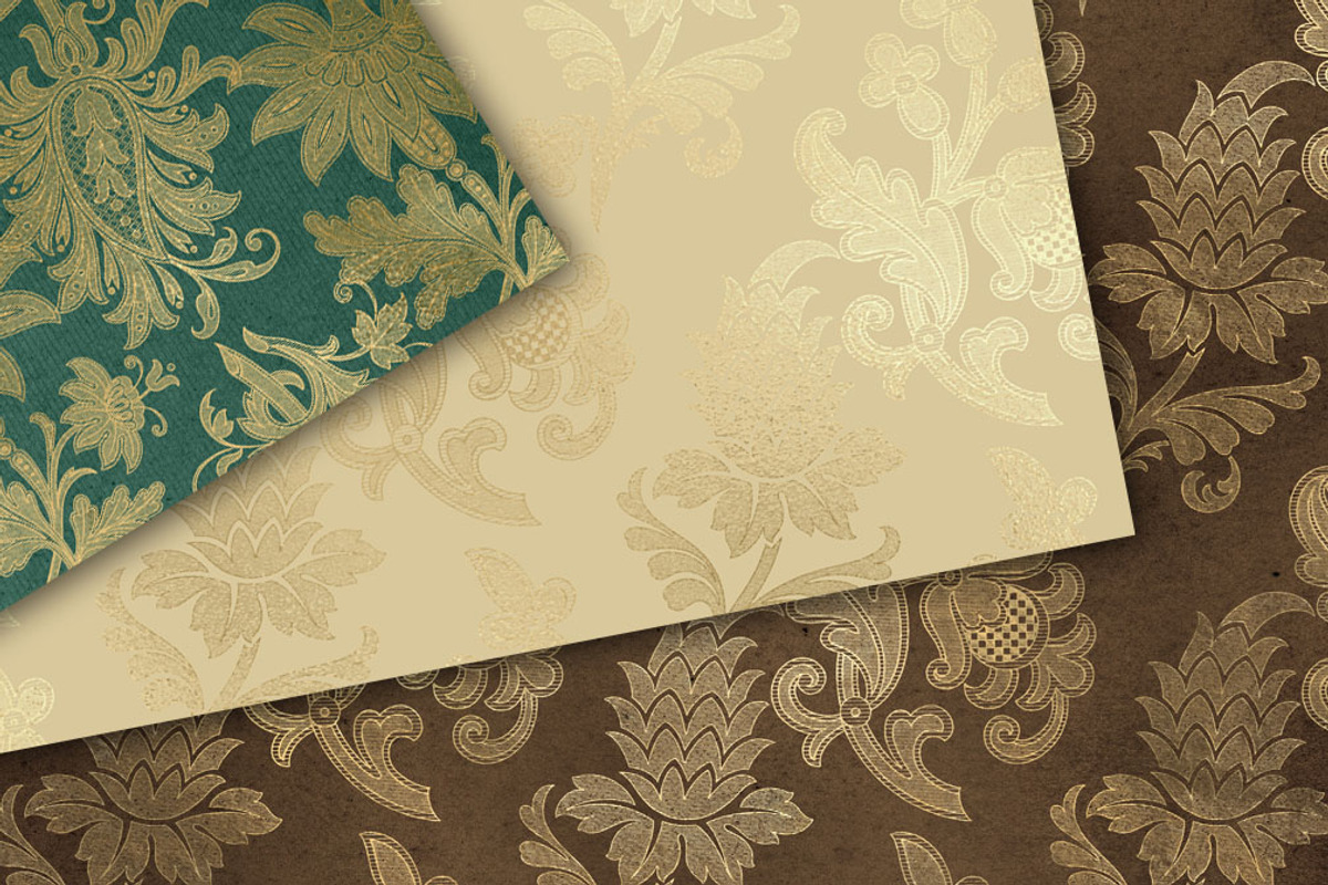 Gold Floral Scroll Digital Paper, a Pattern Graphic by Digital Curio