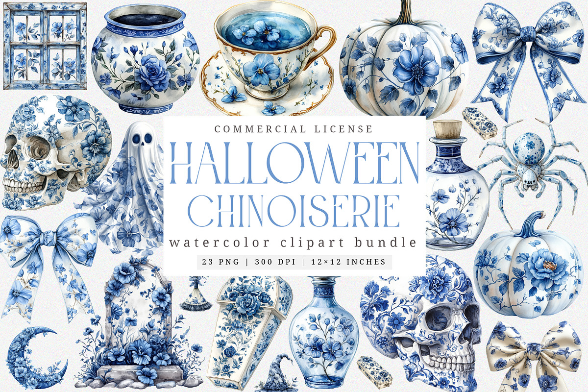 Blue & Ivory Chinoiserie Halloween, an Illustration by SinaCreation (Photo 1 of 5)