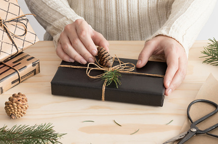 Woman wrapping christmas gift, JPEG