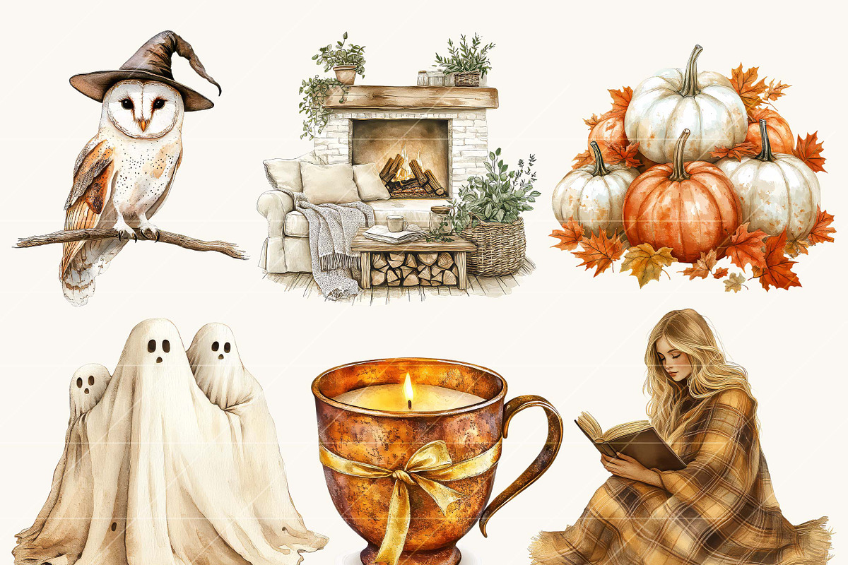 Watercolor Autumn Halloween Clipart, an Object Illustration by Design Scotch (Photo 5 of 7)