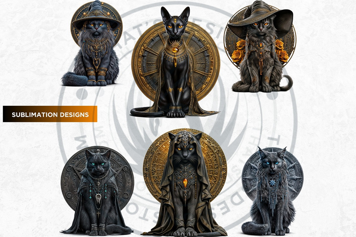 Black Cat Familiars clipart Set, an Animal Illustration by ThatsDesignArt (Photo 7 of 10)