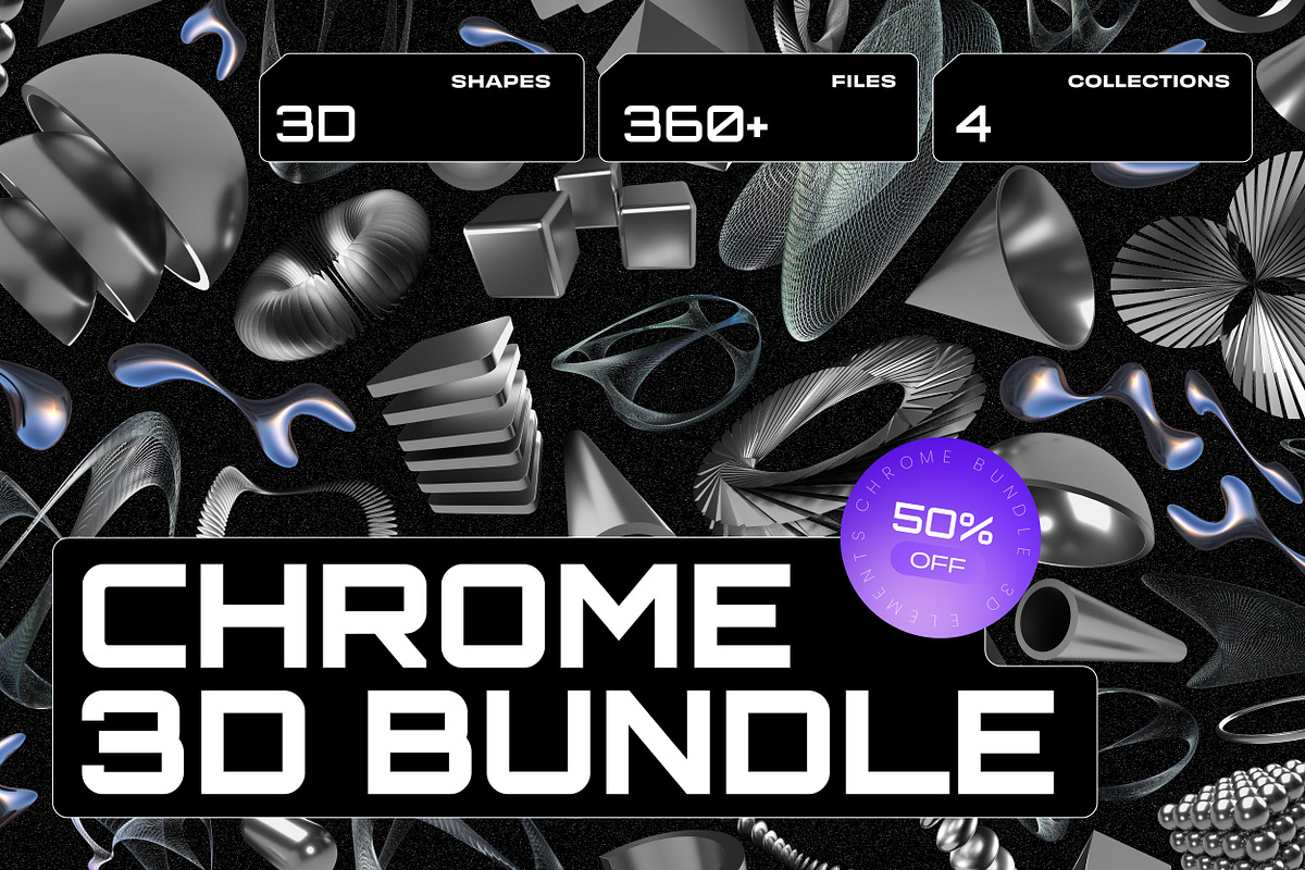 Chrome 3D Bundle 360+ elements, an Object Graphic by assetpro.design (Photo 1 of 6)