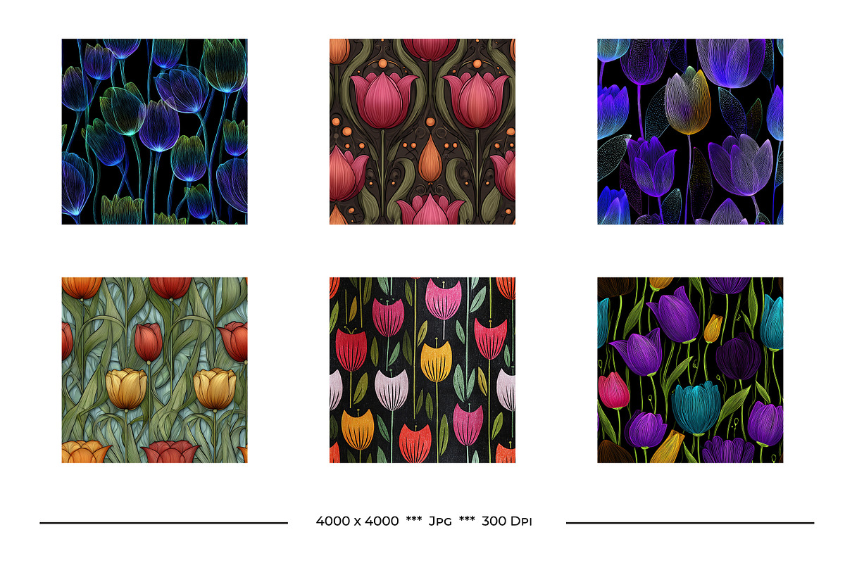 Tulip Retro Art Style Patterns, a Pattern Graphic by karenfoleyphoto (Photo 4 of 17)