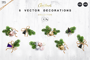 8 Christmas Decorations in Vector