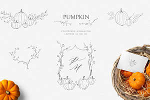 Pumpkin line art. Fall floral wreath, an Illustration by Summer Nightingale Art