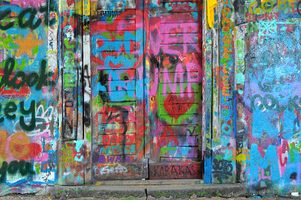 Old doorway covered in graffiti