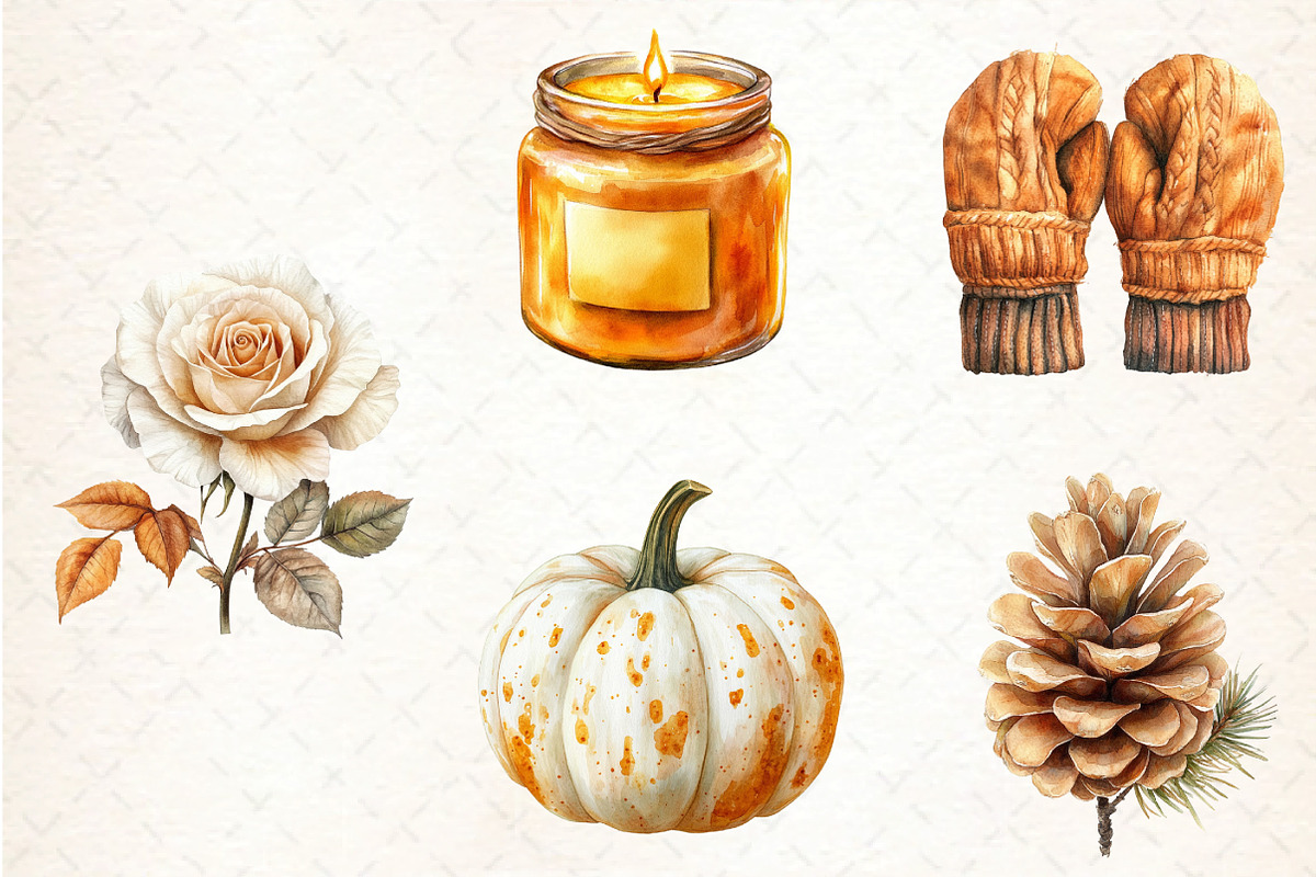 Cozy Caramel & White Fall Clipart, an Illustration by DreamCafeArt (Photo 3 of 5)