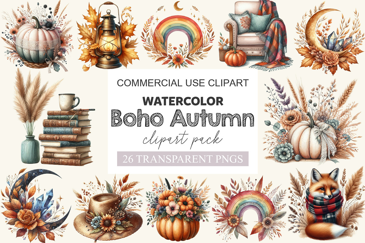 Boho Autumn Clipart, a Work Illustration by cherrydesign (Photo 1 of 3)