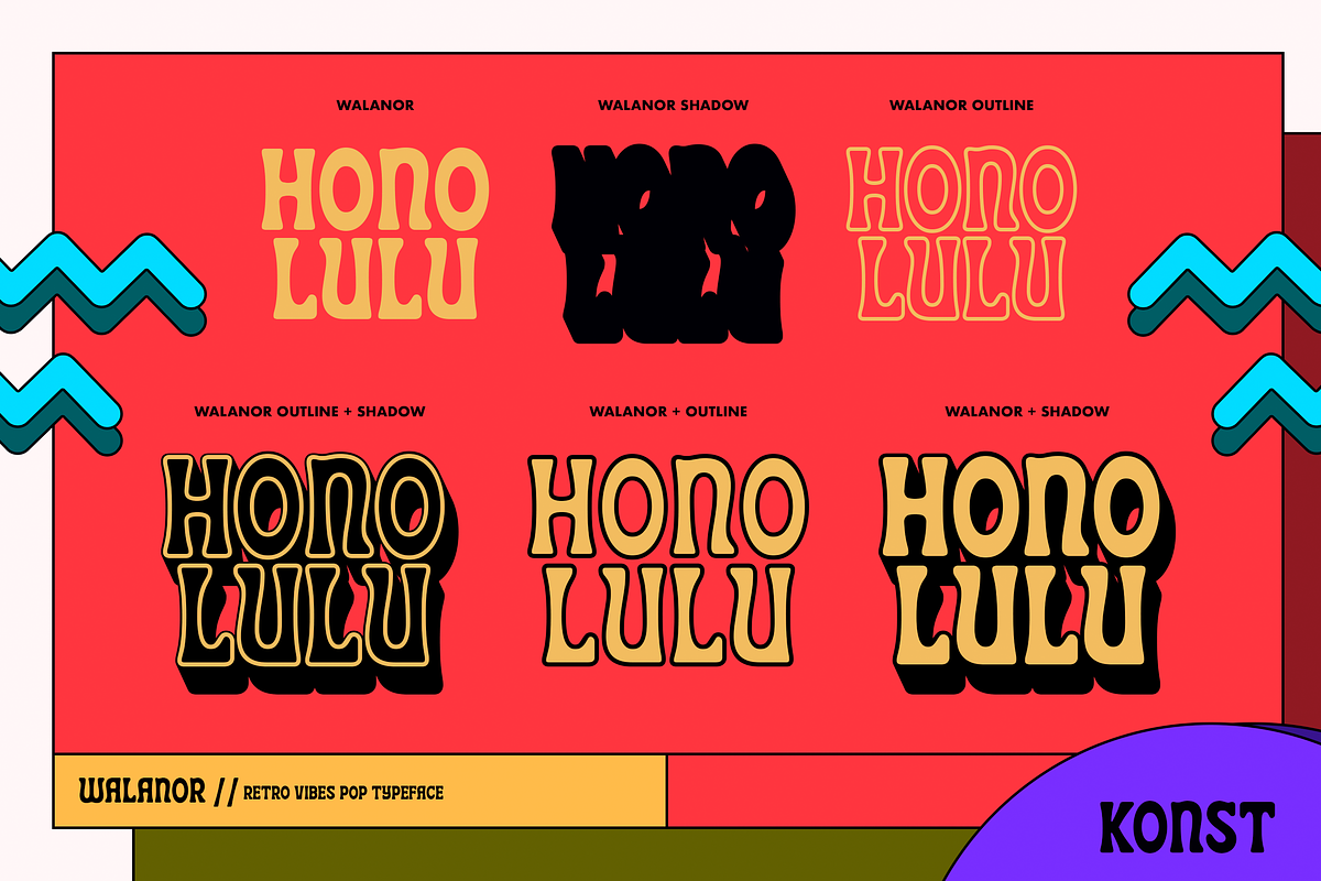 Walanor - Vintage Retro Pop Fonts, a Font by Konstantine Studio (Photo 4 of 12)