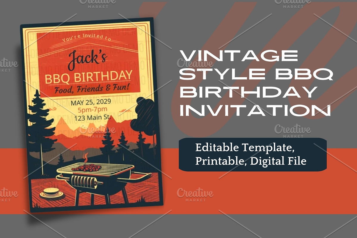 Vintage BBQ Birthday Invitation, an Invitation Template by Sunny Jar Designs (Photo 1 of 3)