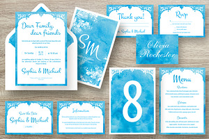 Blue Watercolor Invitation suit 