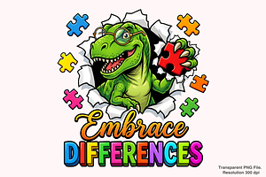 T-Rex Dinosaur Autism Awareness Png, a Graphic by Clipart Bloom