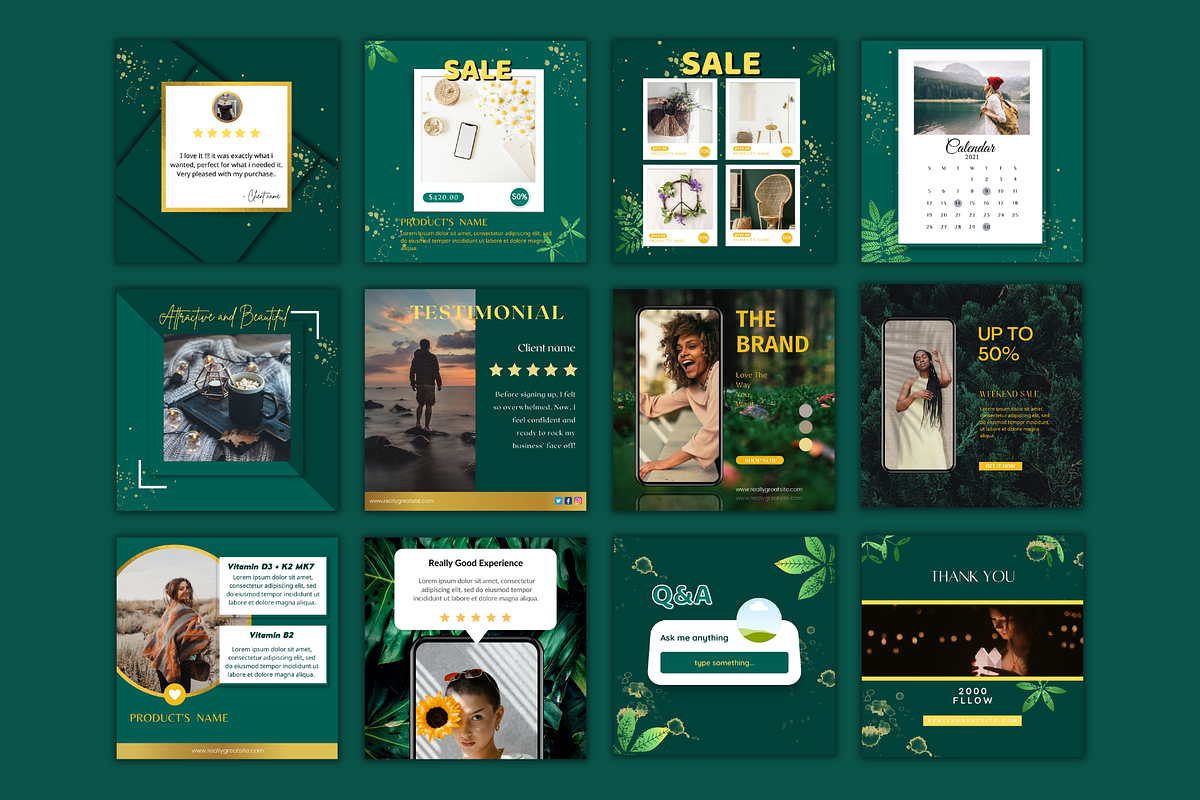Green Instagram Templates, a Social Media Template by Meoww_Design (Photo 2 of 5)