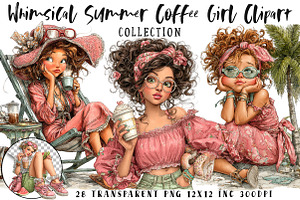Whimsical Summer Coffee Girl Clipart, an Illustration by OK Design