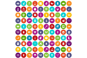 100 Insects Icons Set Color