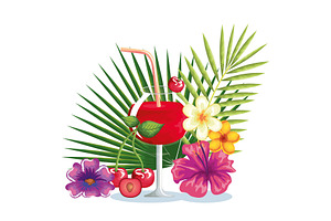 Tropical Cocktail With Cherry Fruit