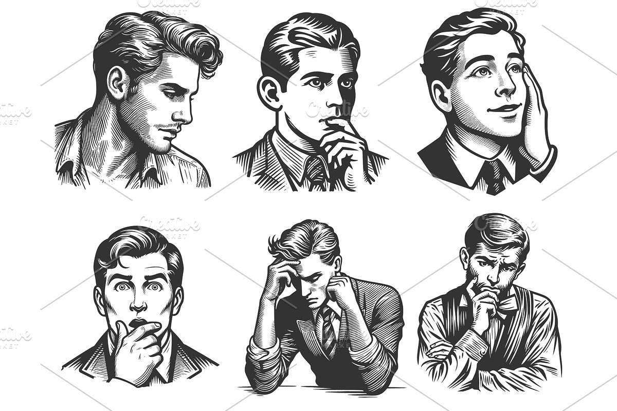 Men Thinking with Question Marks, a Person Illustration by AlexArt