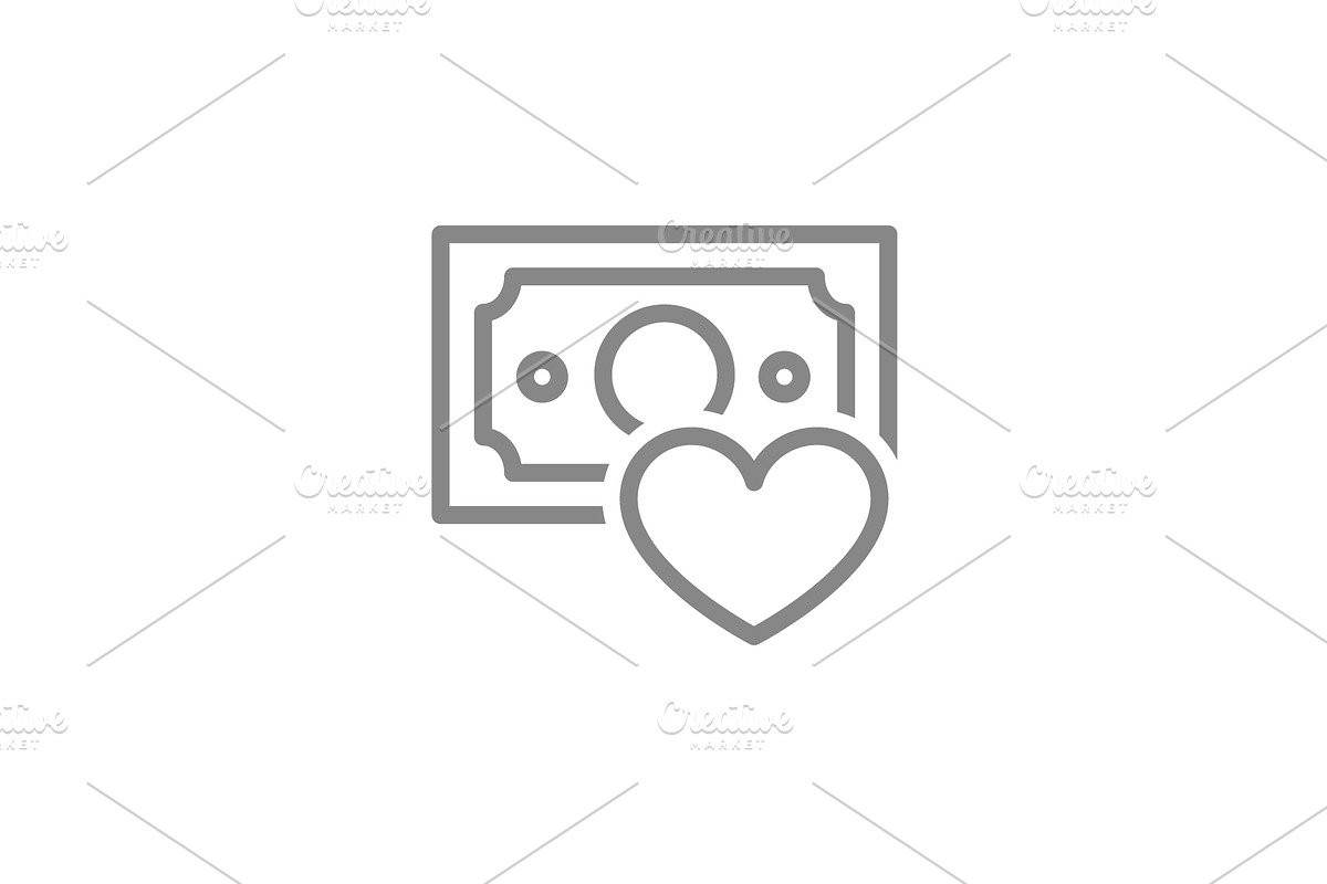 Heart money line icon. Humanitarian, an Object Illustration by GraphiShop