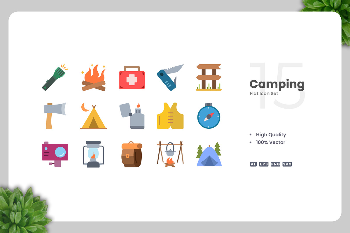Camping Flat Icons, an Icon by Upnowgraphic
