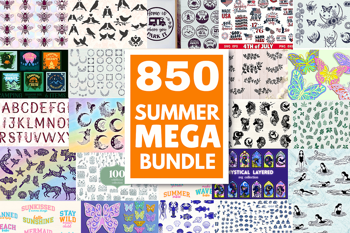 Summer Mega Bundle 850 SVG files, a Seasonal Illustration by TatianaCociorva (Photo 1 of 13)