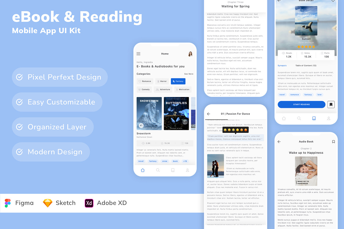 eBook & Reading Mobile App UI Kit, an UI Kit Template by Betush