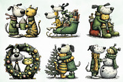 Whimsical Christmas Dog & Cat Bundle, an Illustration by Creative Art (Thumbnail 2 of 11)
