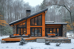 Modern house in winter pine forest, an Architecture Photo by AlyaAnd