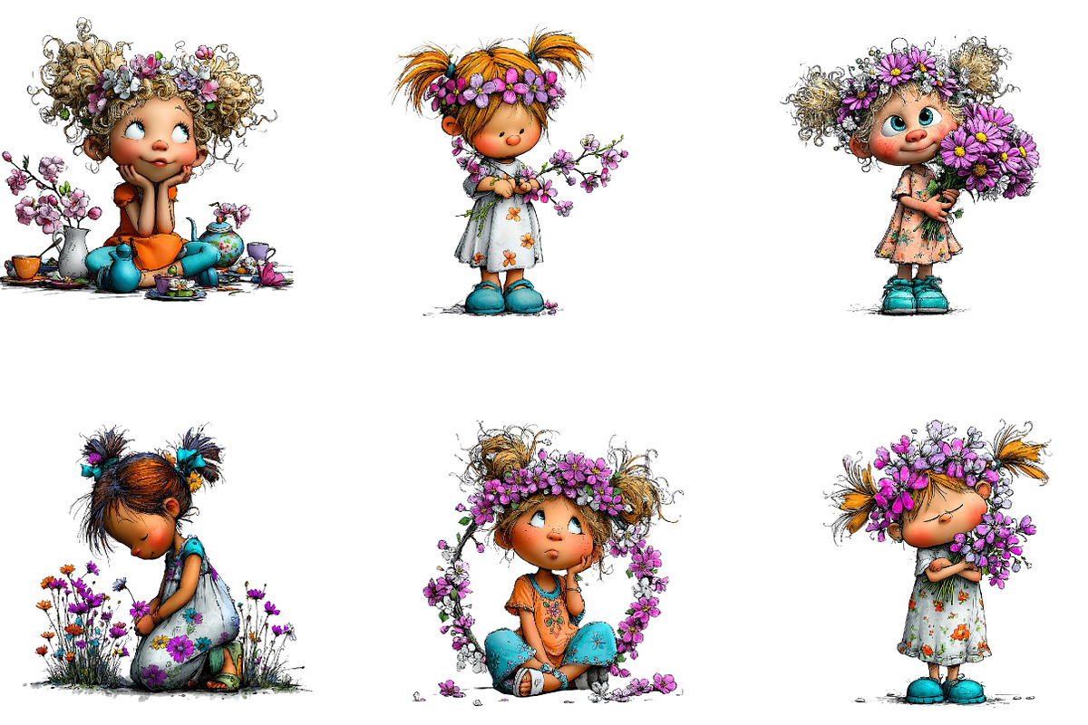 Pink Floral Girl Clipart, a Seasonal Illustration by CreationArt (Photo 3 of 7)