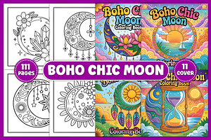 Boho Chic Moon Coloring Pages, a Decorative Illustration by Design Station