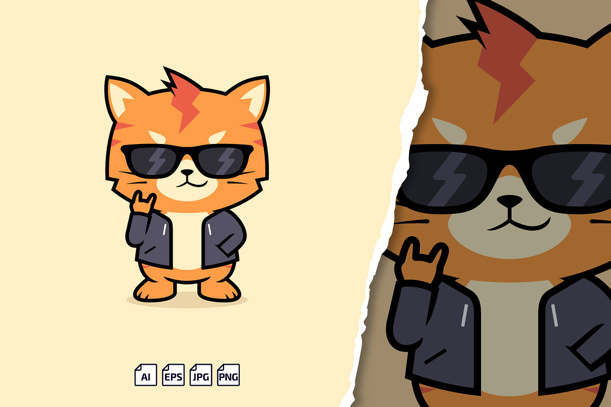Cute Cool Cats With Metal Sign, an Animal Illustration by tkzgraphic