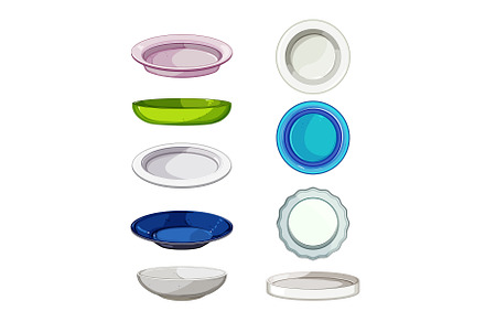 plate white set cartoon vector, an Object Illustration by pikepicture