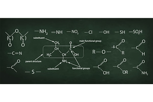 Chemistry. Chemical formulas on the, an Illustration by Nenahliadava Design