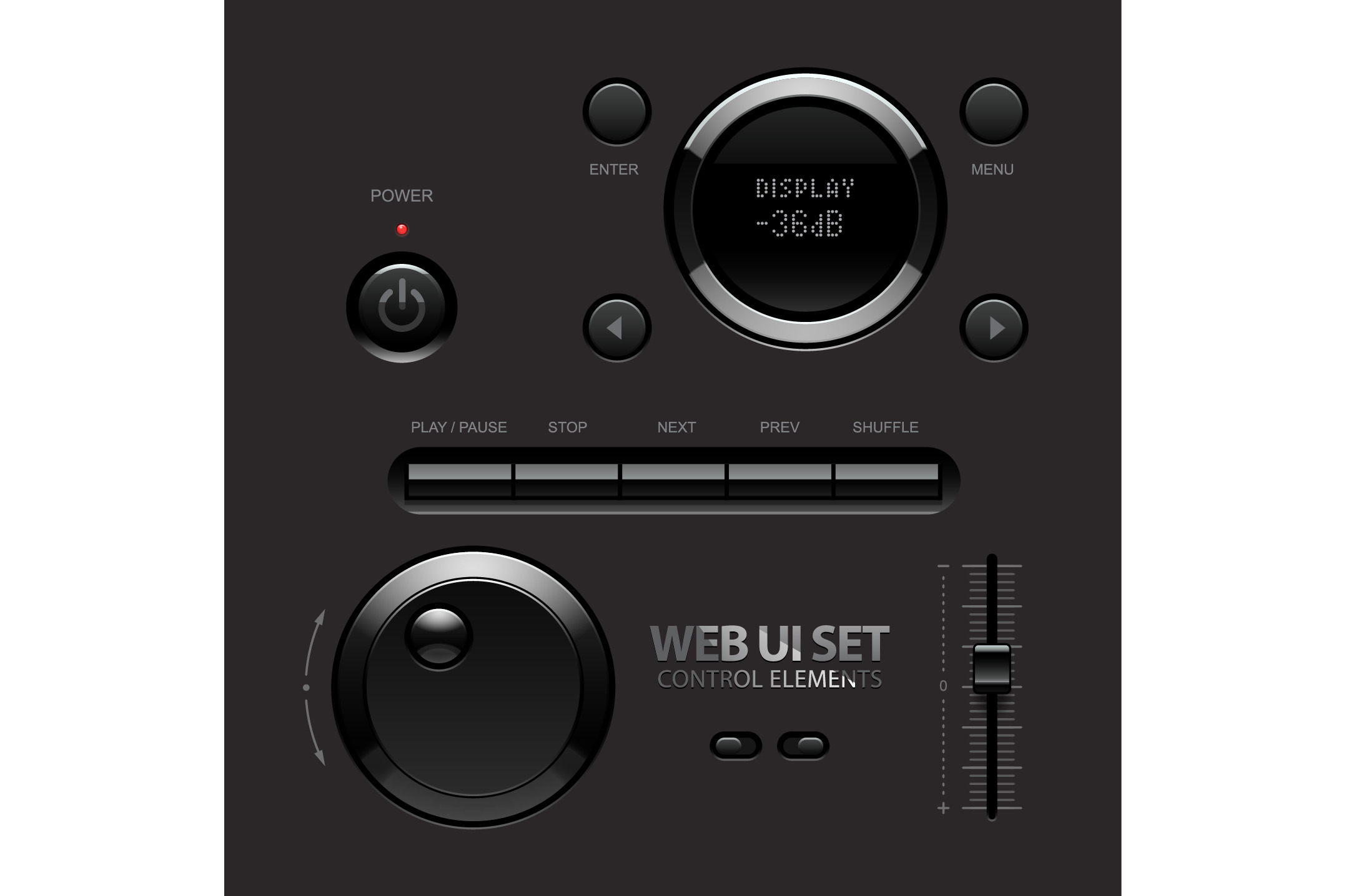 Dark Shiny Web UI Elements3, an Object Illustration by Sunny