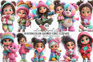 Watercolor Quirky Girl Clipart, an Illustration by Canvas Craft