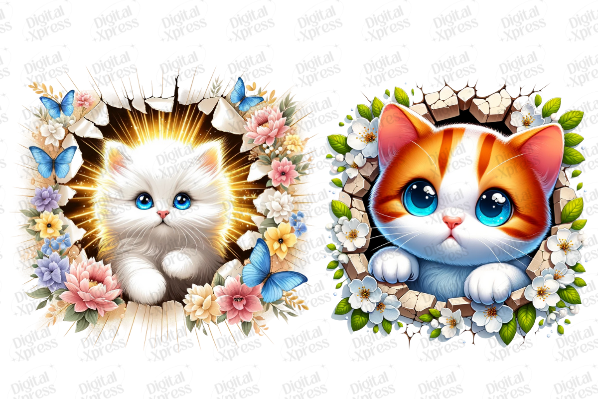 Adorable Floral Kittens Clipart Set, an Object Illustration by Digital Xpress (Photo 2 of 5)