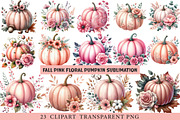 Fall Pink Floral Pumpkin Clipart, an Illustration by cherrydesign (Thumbnail 1 of 4)
