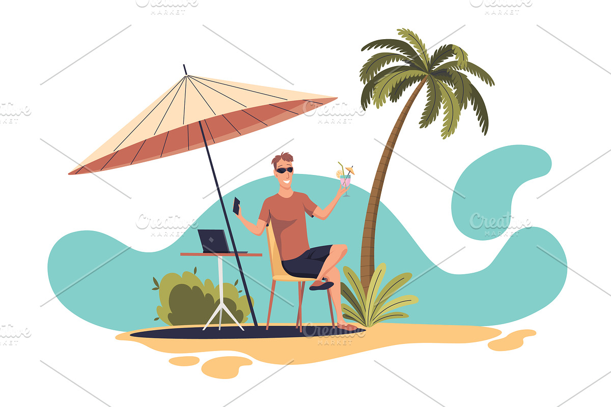 Man Freelancer in Summer on, a Technology Illustration by Things for designers