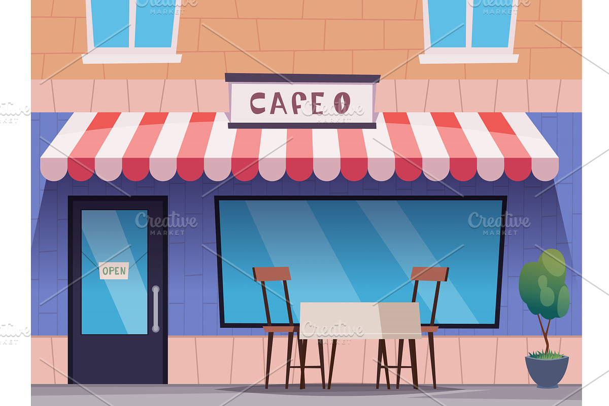 City cafe. exterior of urban cafe, an Object Illustration by Onyx