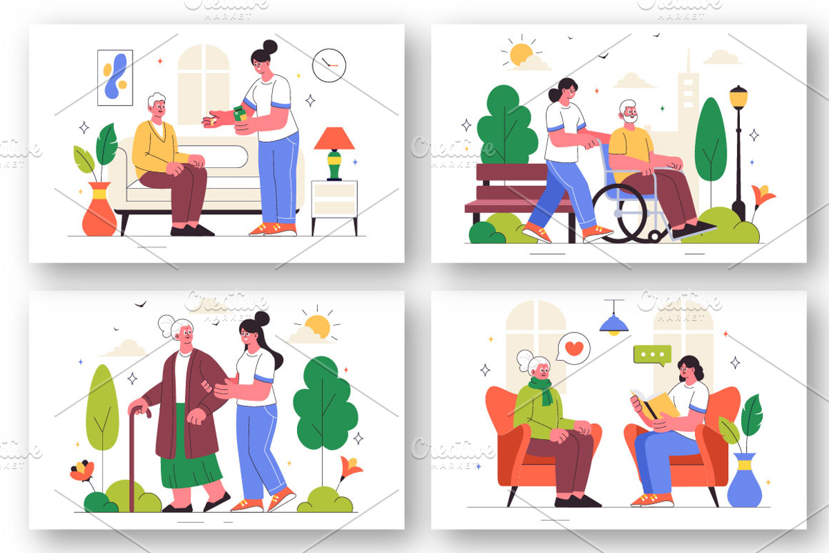 10 Elderly Care Service Illustration, a Person Illustration by denayunebgt (Photo 2 of 4)