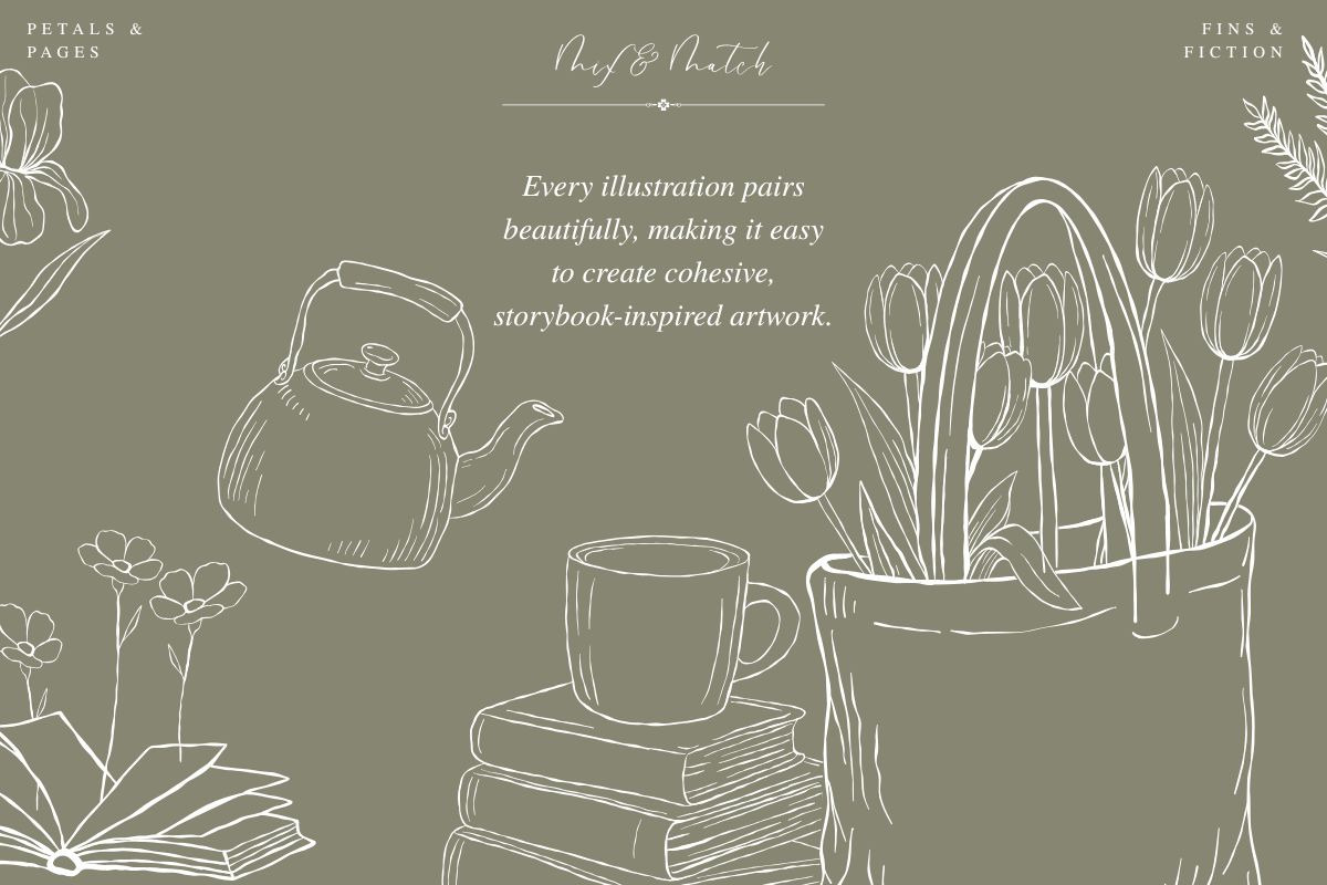 Petals & Pages Line Art Bundle, a Decorative Illustration by Fins and Fiction (Photo 5 of 7)