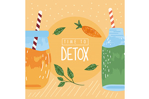 time to detox lettering card, a Food Illustration by studiogstock