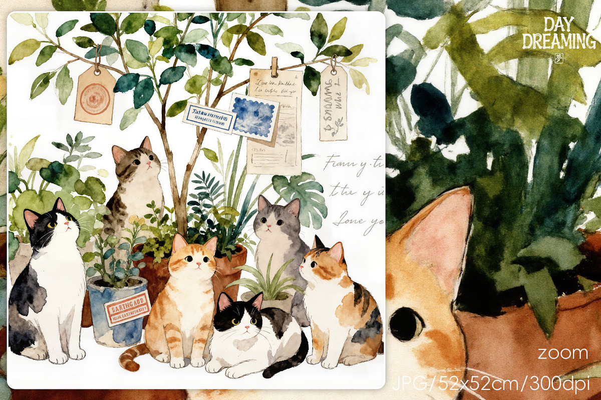 Cat Gathering Among Greenery, an Animal Illustration by yahu88studio (Photo 2 of 3)